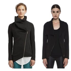 Helmut Lang Black Asymmetric Zip Villous Soft Jersey Knit Moto Style Jacket Sz S